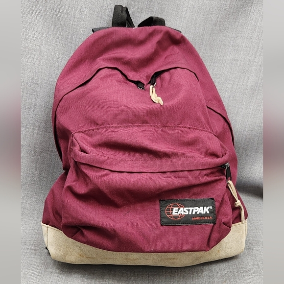Vintage Eastpak Red With LeatherBottom 2 compartment Backpack Made in USA